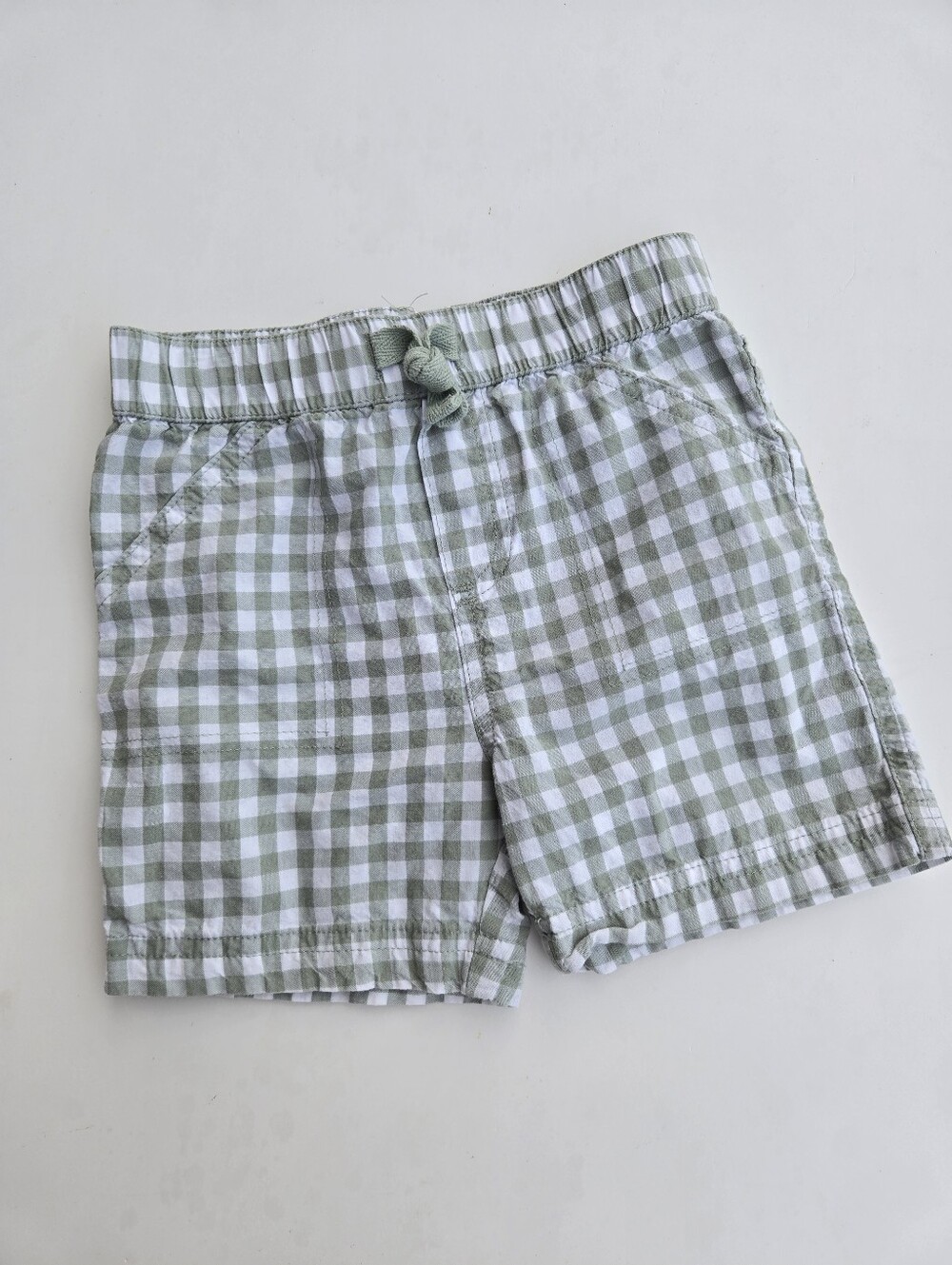 First Impressions Sage and White Gingham Shorts with Drawstring 18m